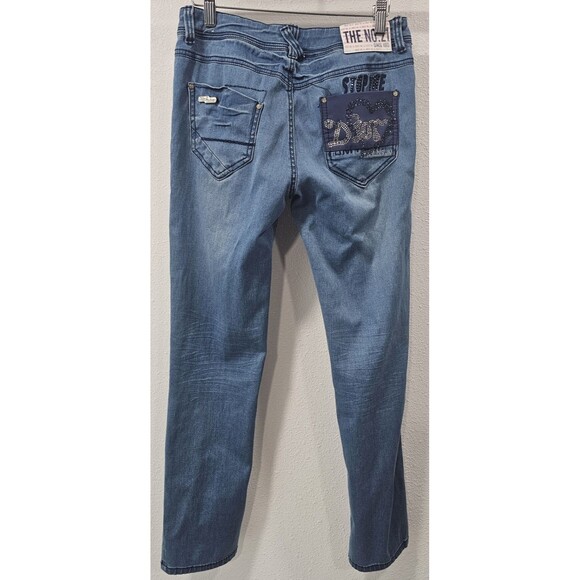 Meifanzi Designer Y2K Light Wash Skinny Japanese Jeans Blue Sequins Size 29 - Picture 7 of 16